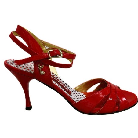 Scarpa da tango donna A6 Rosso Vernice Calzata Stretta Tacco 7 cm CAMPIONE | Tangolera Shoes