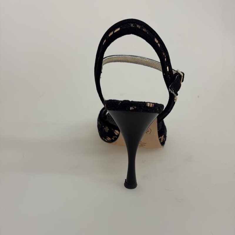 Scarpa da tango donna A1 Pizzo Nero Carne Macramè Tacco 9 cm  | Tangolera Shoes