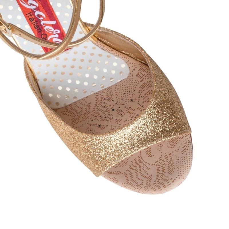 Scarpa da tango donna in Glitter Oro tacco galvanica  | Tangolera Shoes