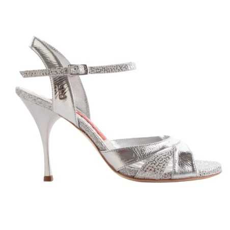 Scarpa da tango donna A18 Argento Laminato Tacco 9 cm CON PICCOLO DIFETTO  | Tangolera Shoes